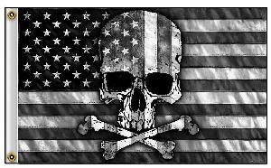 3'x5' American Flag with Skull Black & White